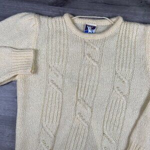Vintage Yessica Knit Sweater Womens Size 38 Faux Pearl Accent Long Sleeve Yellow